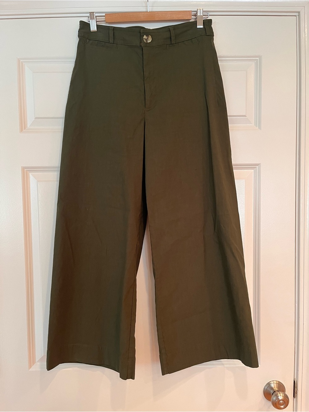 Anthropologie Maeve Wide Leg Pants Size 30 Linen Blend Olive Green Stretch